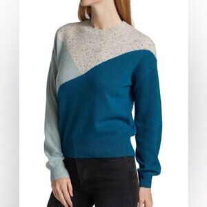 27 Miles Malibu Women’s Medium 100% Cashmere Color-Block Sweater Teal Light Blue